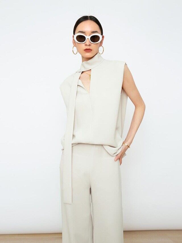 【set】ノースリーブタンクトップ+ガウチョパンツセットアップF7319