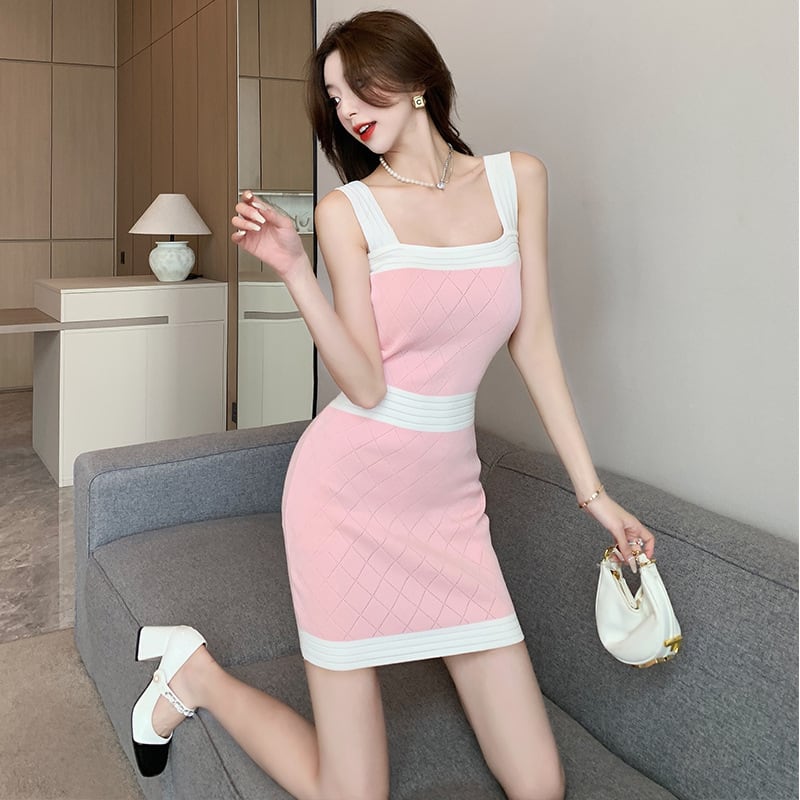 【dress】カラーマッチングニットキャミワンピース G21300