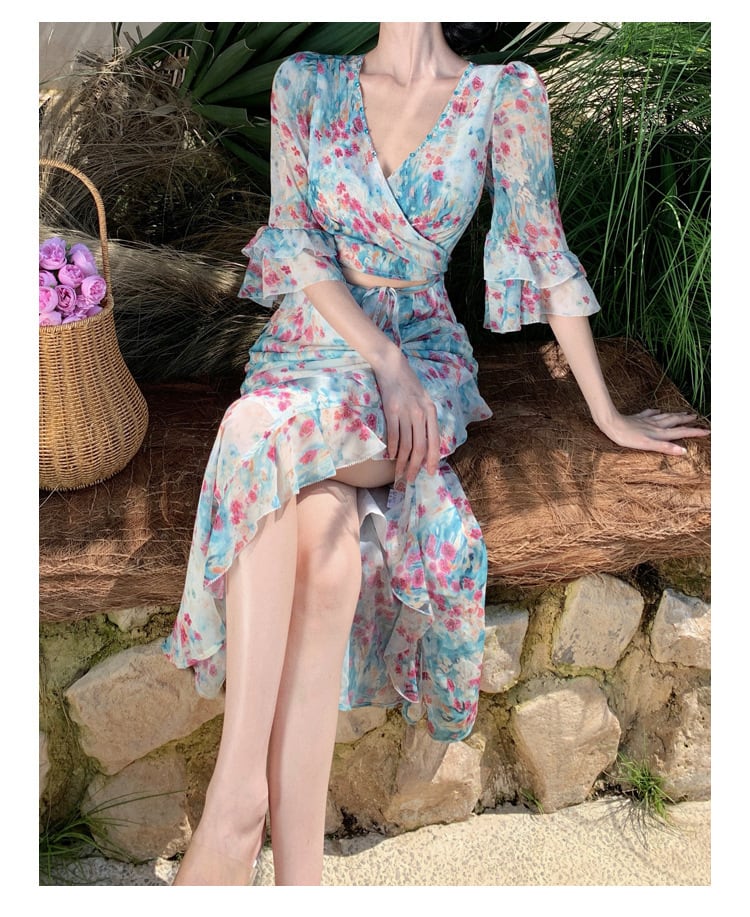 【dress】Vネック花柄ワンピース　M25286