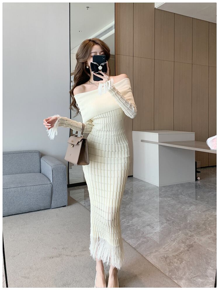【dress】フリンジニットワンピース　M18539