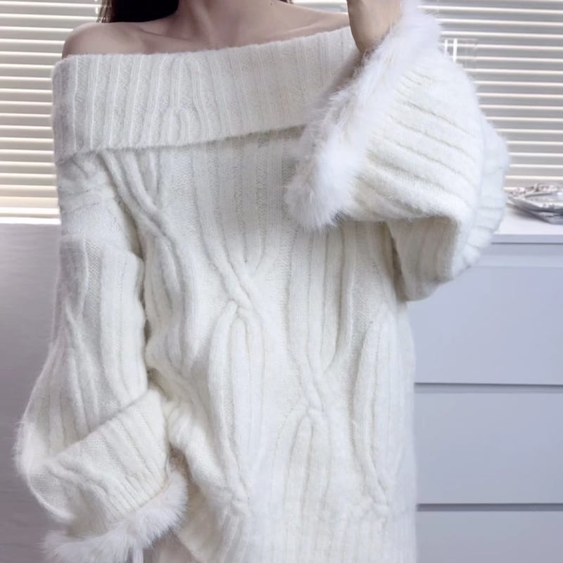 【tops】オフショルダーニットトップス Q7164