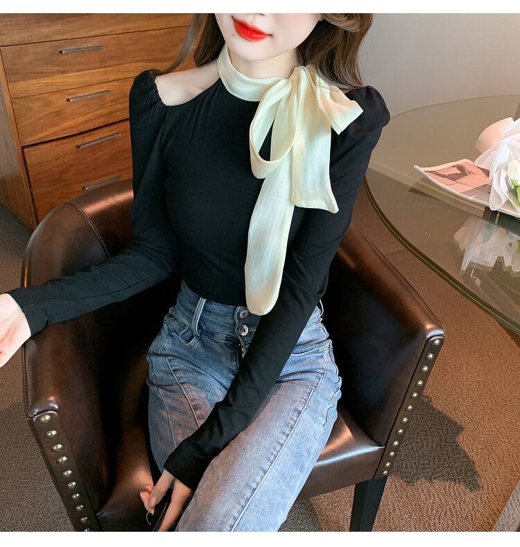 【tops】リボン付きオフショルダートップス　M29380