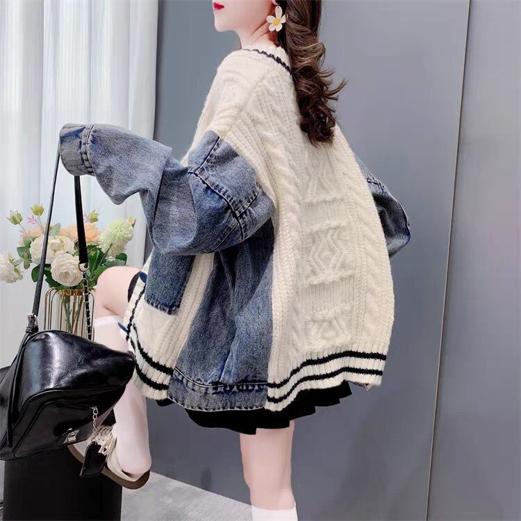 【outer】デニム切り替えニットカーデ　M25747