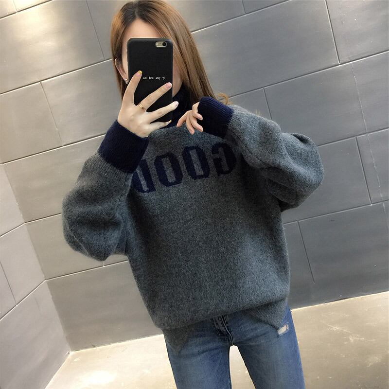 【tops】選べる3色！タートルネック長袖キャンパスお洒落ルーズ韓国風ニットセーターW0084