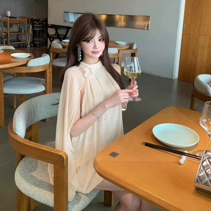 【dress】ビジューケープデザインミニワンピース Q8522
