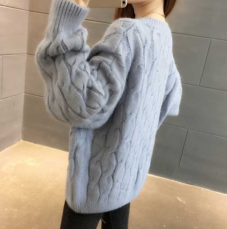 【tops】女性力を高める〜ラウンドネック長袖スウィートファッションニットセーターW0374