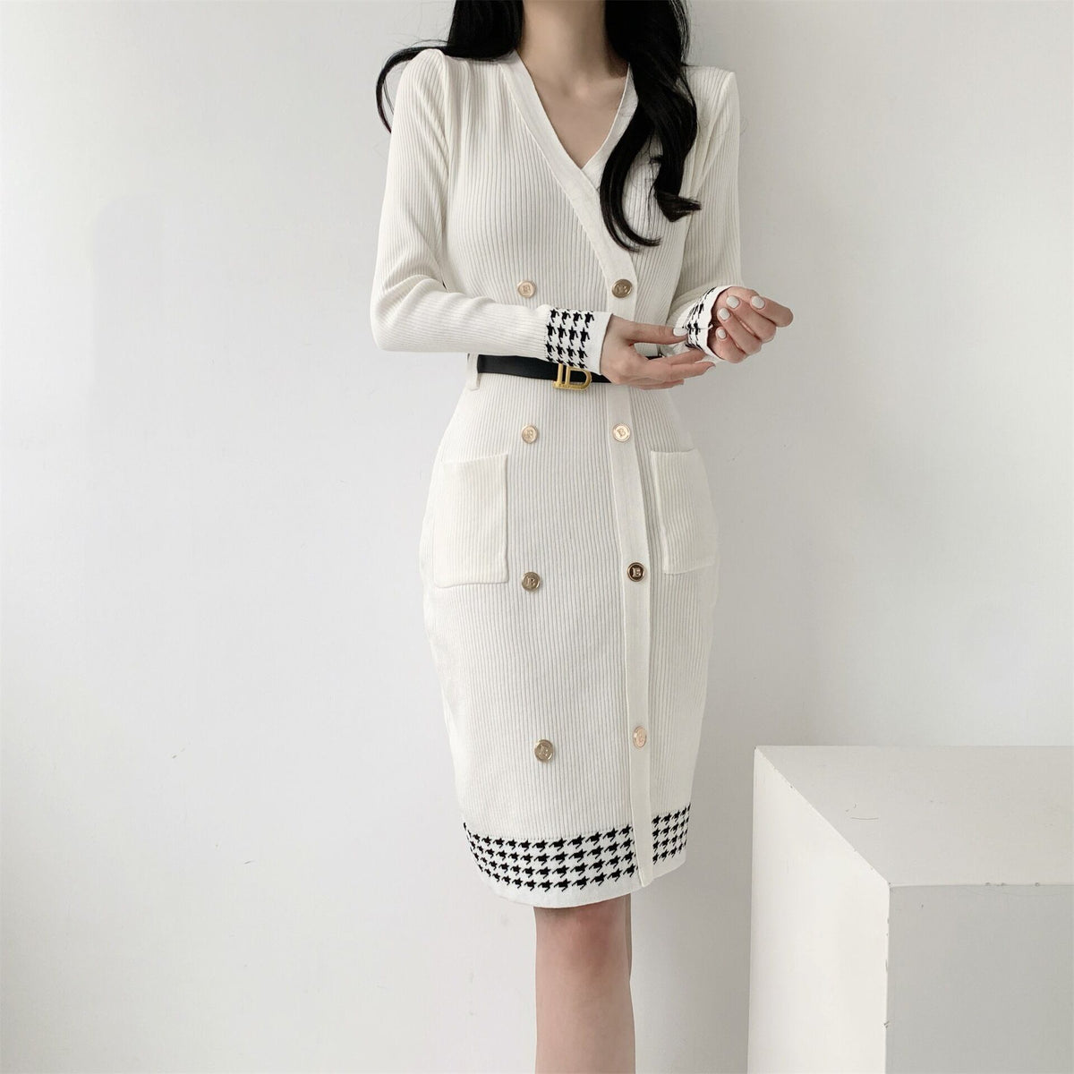 【dress】ダブルボタンニットワンピース　M28067