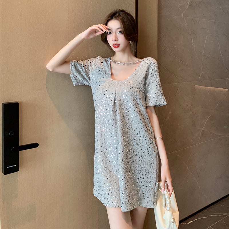 【dress】Vネックスパンコールワンピース G21106