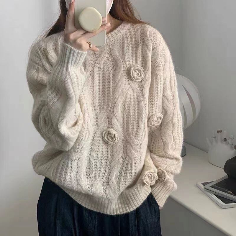 【tops】立体感バラニットトップス Q7251