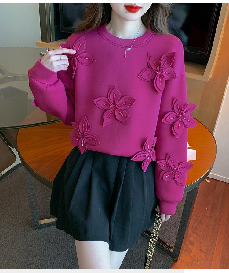 【tops】ビジュー立体フラワープルオーバー　M29139