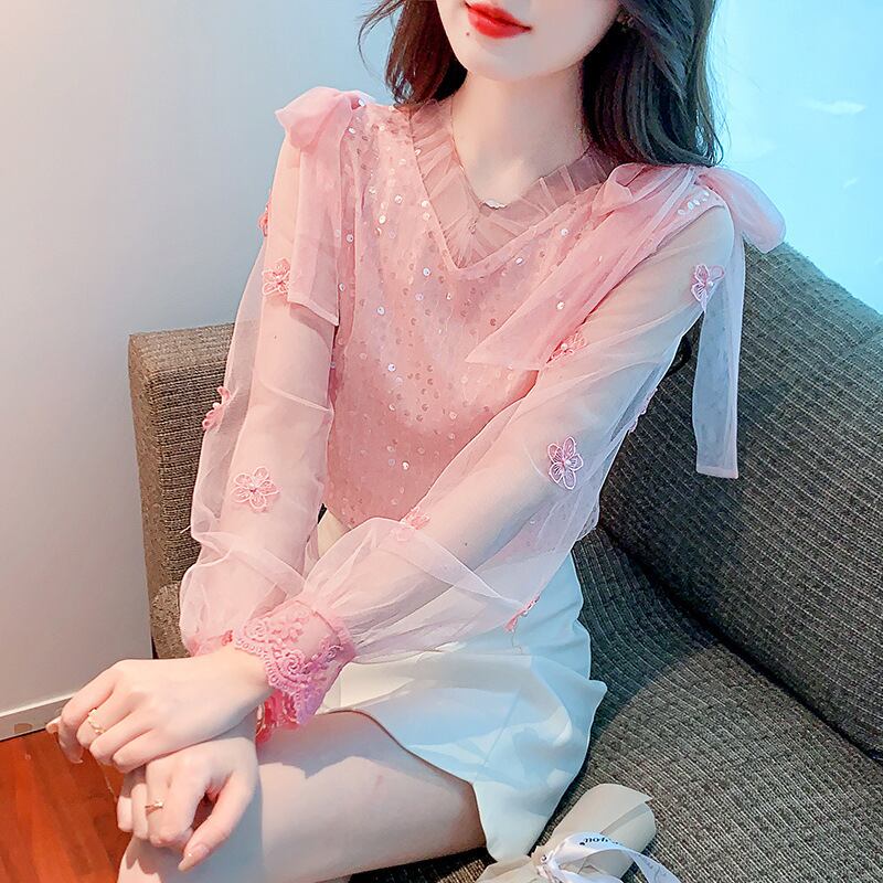 【tops】チュールコンビシャツトップス　M29227