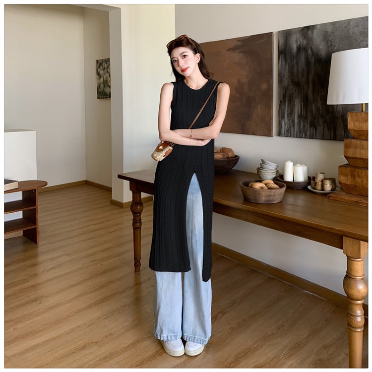 【dress】ノースリーブスリットニットワンピース G21070