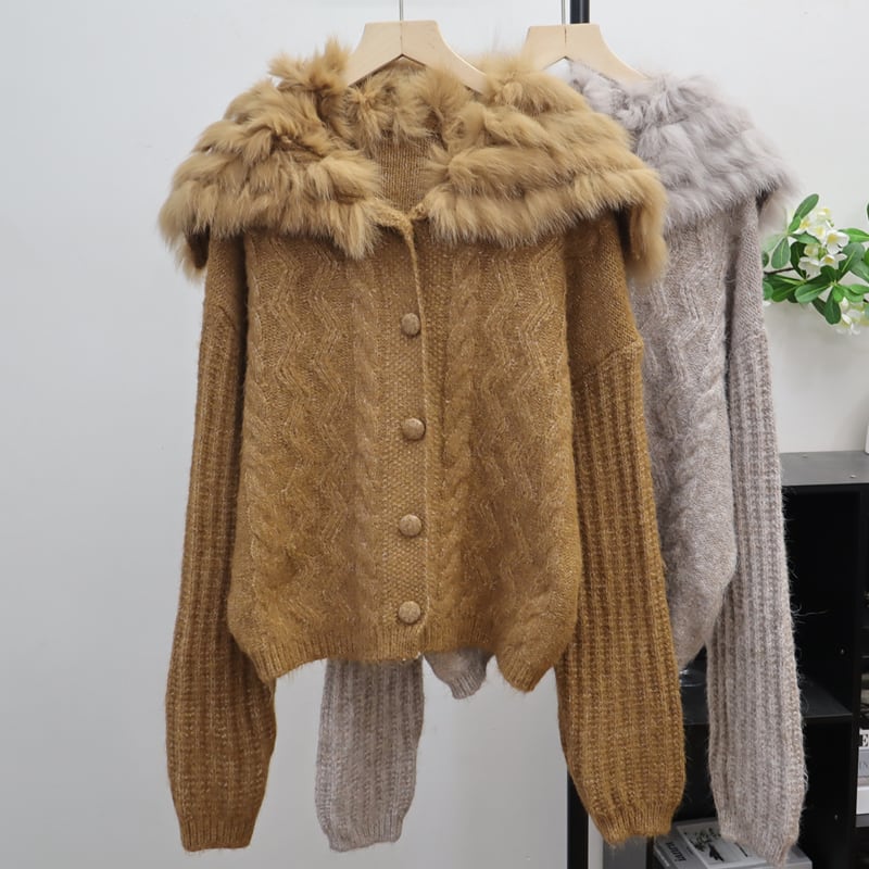 【outer】ファードッキングニットカーディガン Q7030