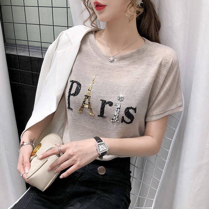 【tops】ラウンドネック半袖英字柄ファッションTシャツF0116