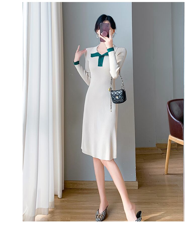 【dress】折り襟ニットワンピース　M18990