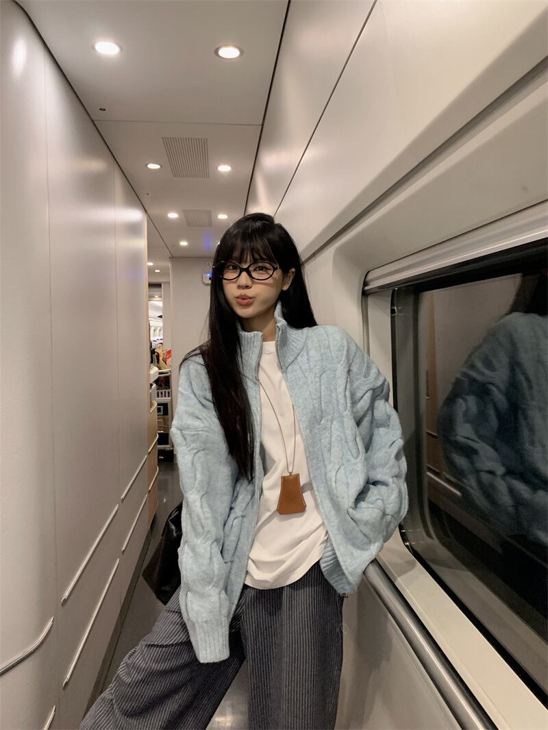 【outer】スタンドネックニットカーデ　M28432