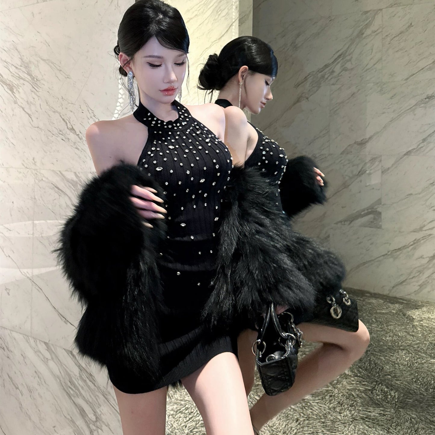 【dress】ビジュー付きミニワンピース　N3509