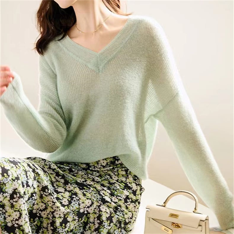 【tops】Vネック無地ニットセーターG20318