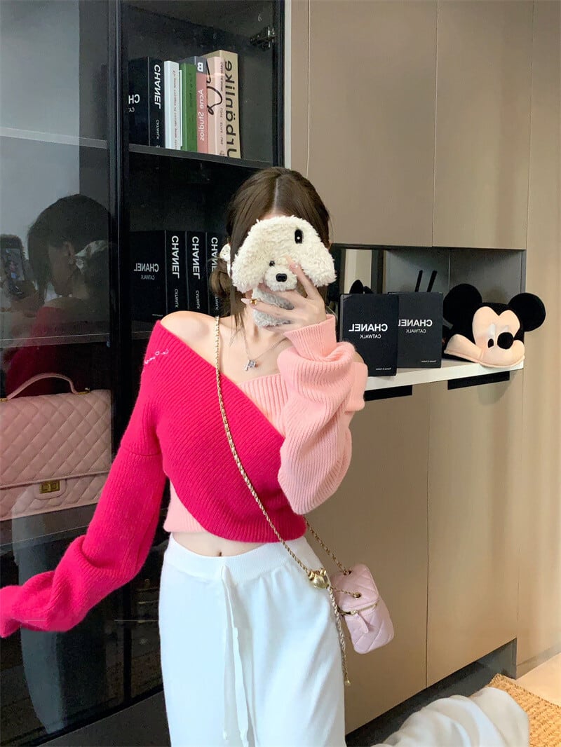 【tops】配色切り替えニットトップス　N2907