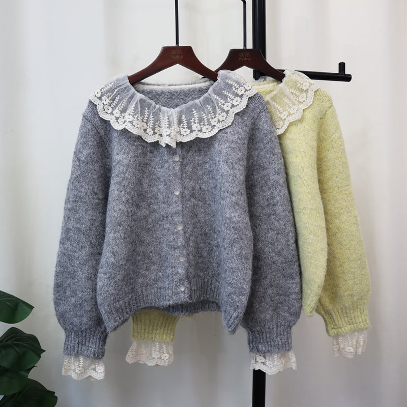 【outer】レース切り替えニットカーデ　M25671