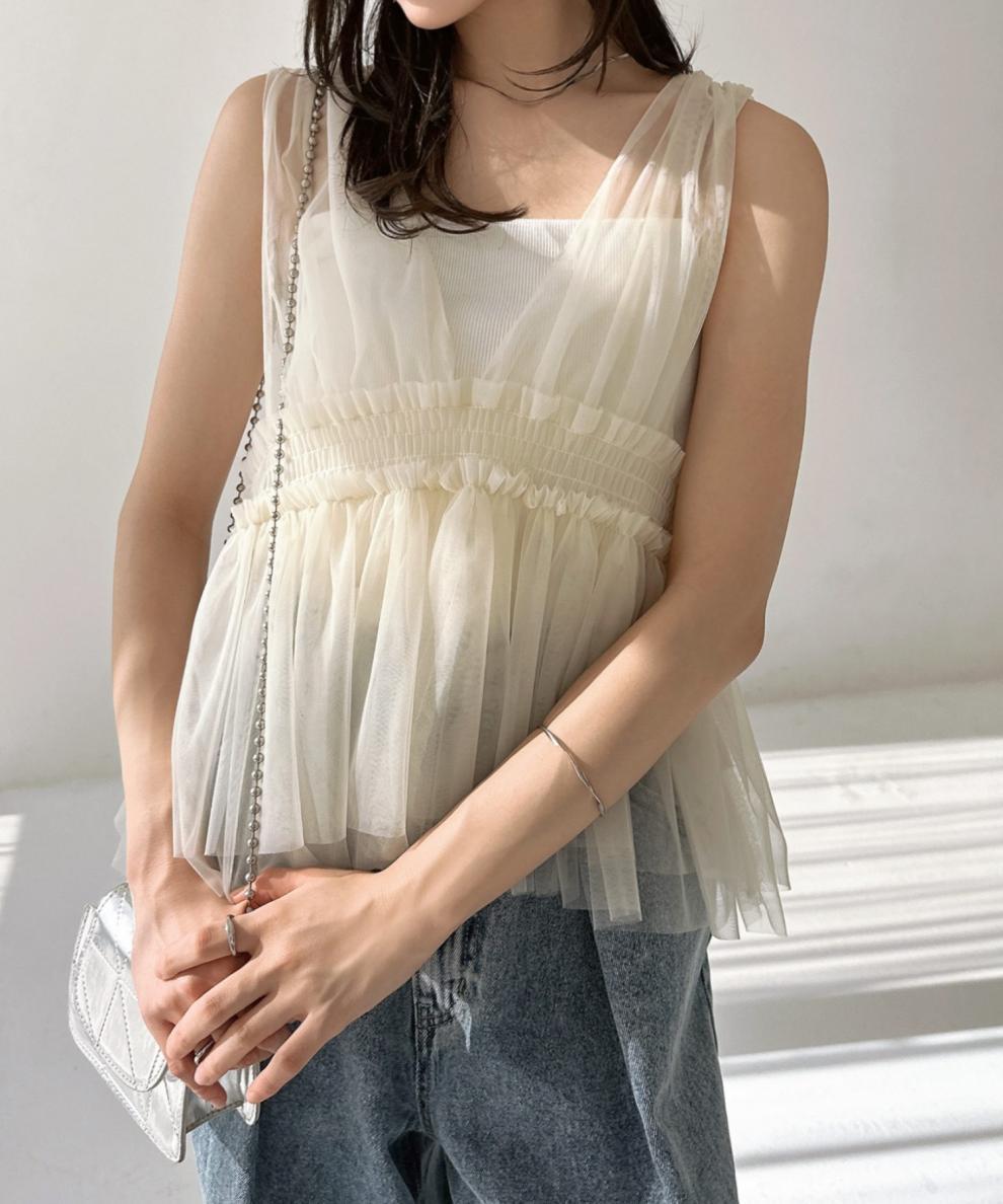 【tops】チュールノースリーブトップス　M29964