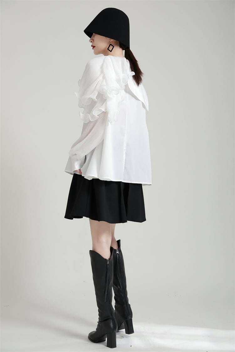 【tops】フリル不規則 イレギュラーシャツブラウス　M29334