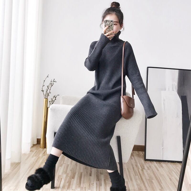 【dress】秋冬気質満点レトロフランス風着痩せハイネックニットワンピース G2598