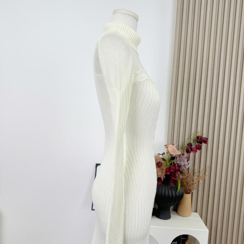 【dress】ハイネックニットワンピース Q7813