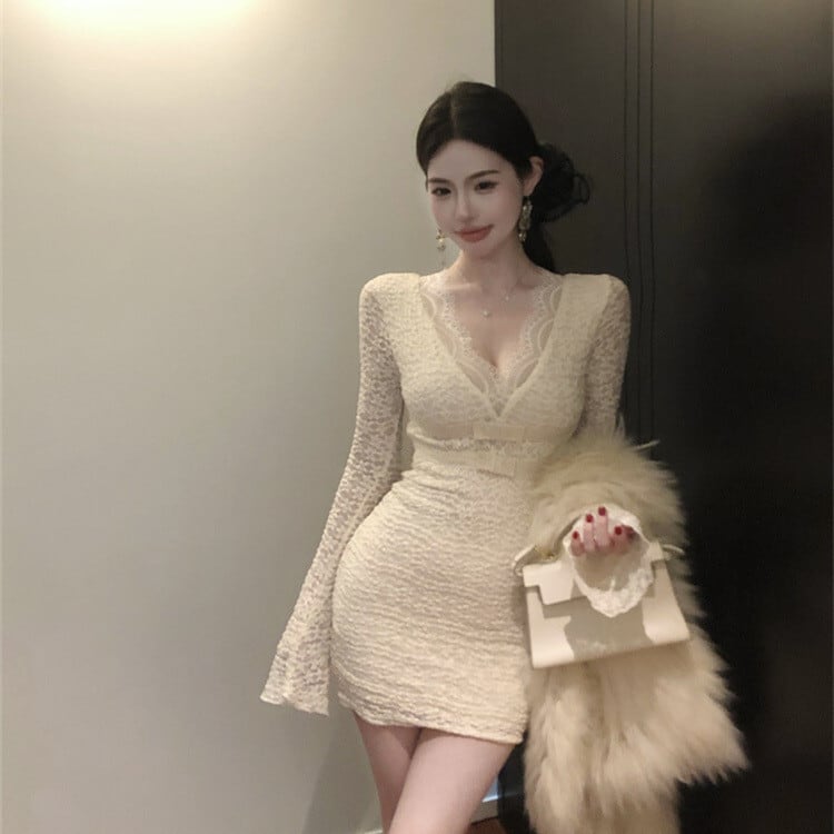 【dress】Vネックレースワンピース　M28884