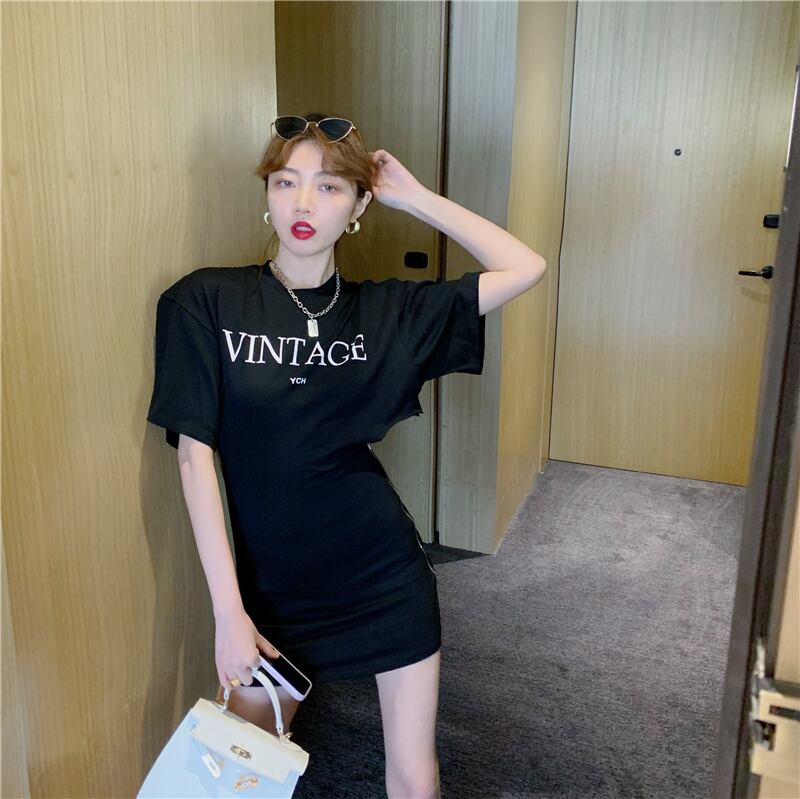 【dress】好感度UP!気質満点着痩せラウンドネックハイウエストワンピース G0744