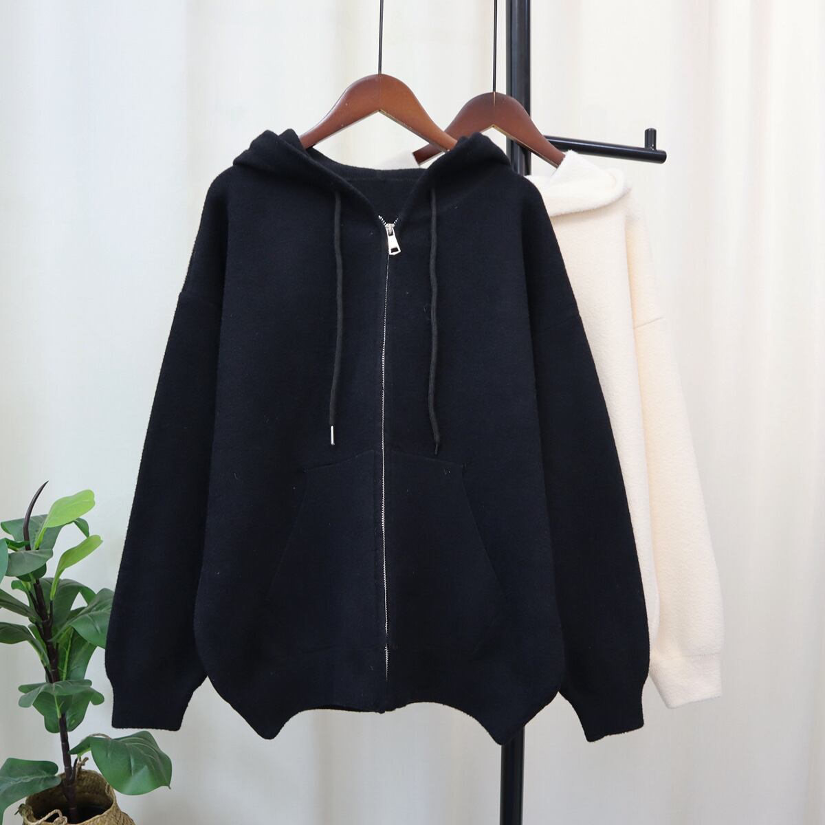 【outer】フード付きニットカーデ　M18674