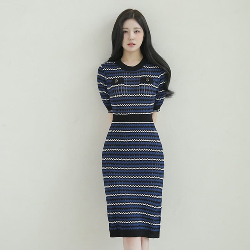 【dress】ボーダー柄ニットワンピース　M24916