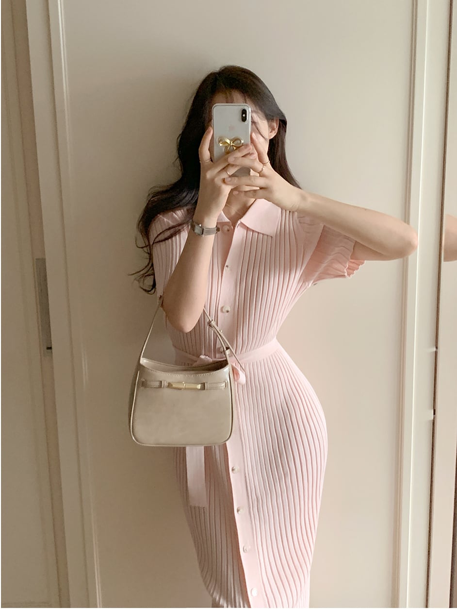 【dress】POLOネックニットワンピースF7416