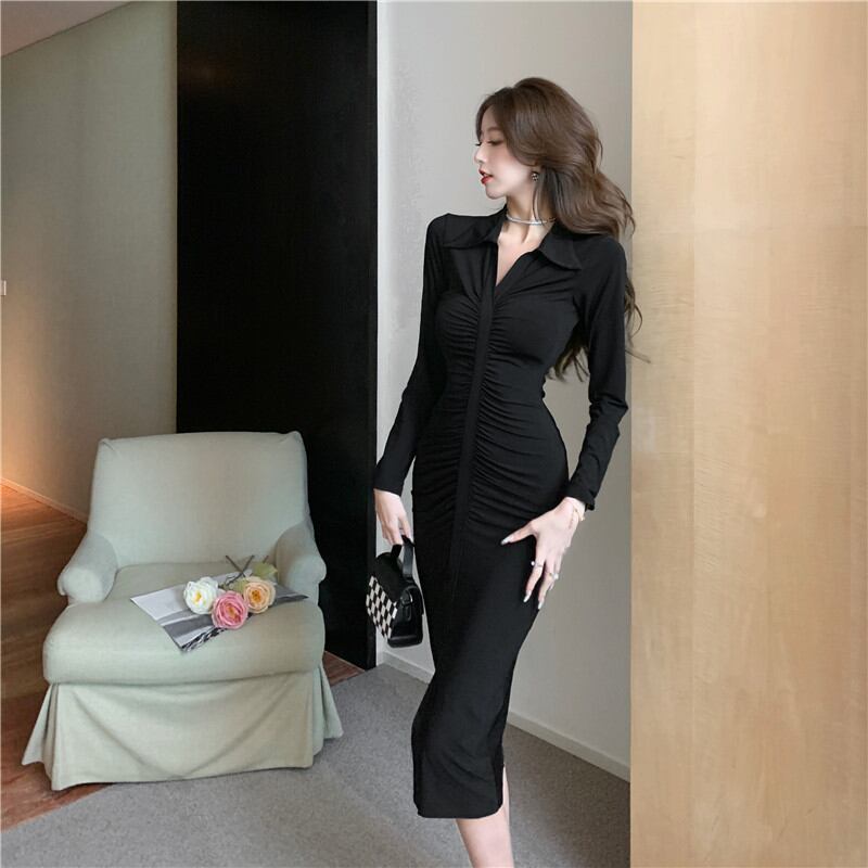 【dress】Vネックギャザーワンピース Q8175