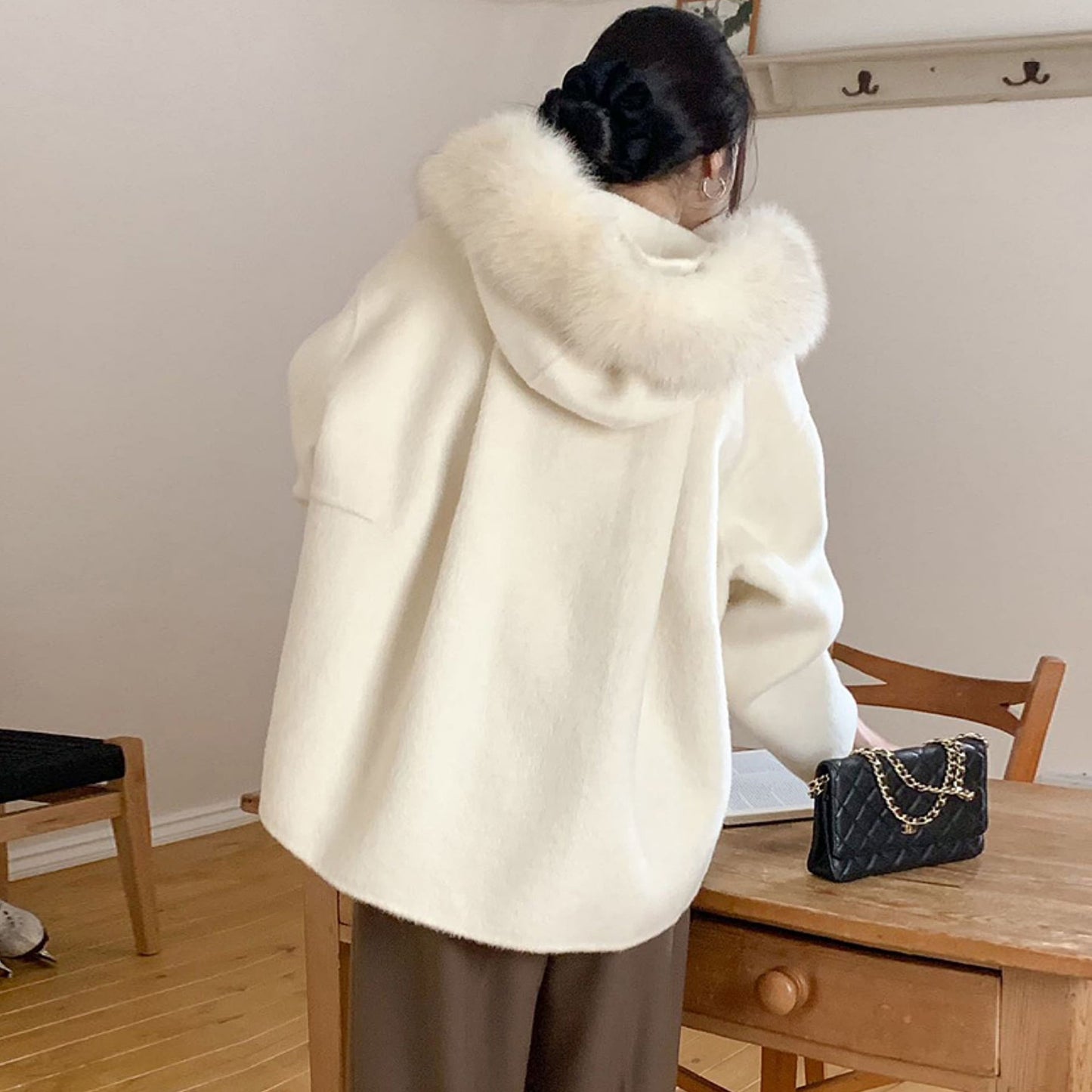 【outer】ファーフード付きコート　M28349