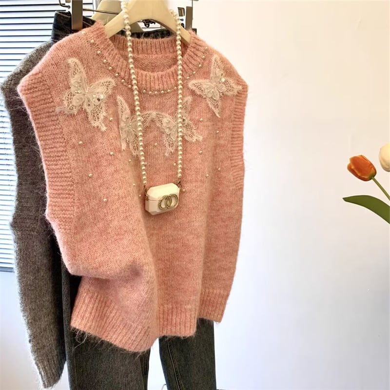 【tops】リボン付きニットベスト　M28922