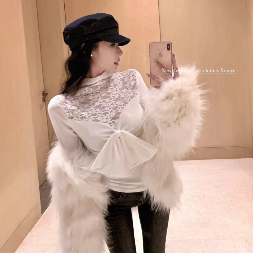 【tops】リボン付きレースドッキングトップス　M28143
