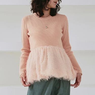 【tops】ペプラムシャギードッキングニットトップス　M28684