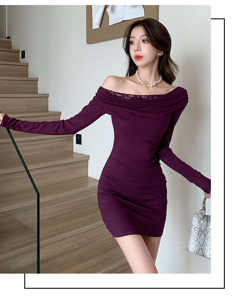 【dress】オフショルダーレース切り替えワンピース　M27768