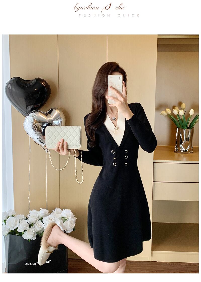 【dress】Vネックニットワンピース　M28423