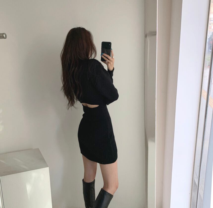 【dress】韓国INS風気質満点ラウンドネック体型カバー着痩せタイトニットワンピース G1767