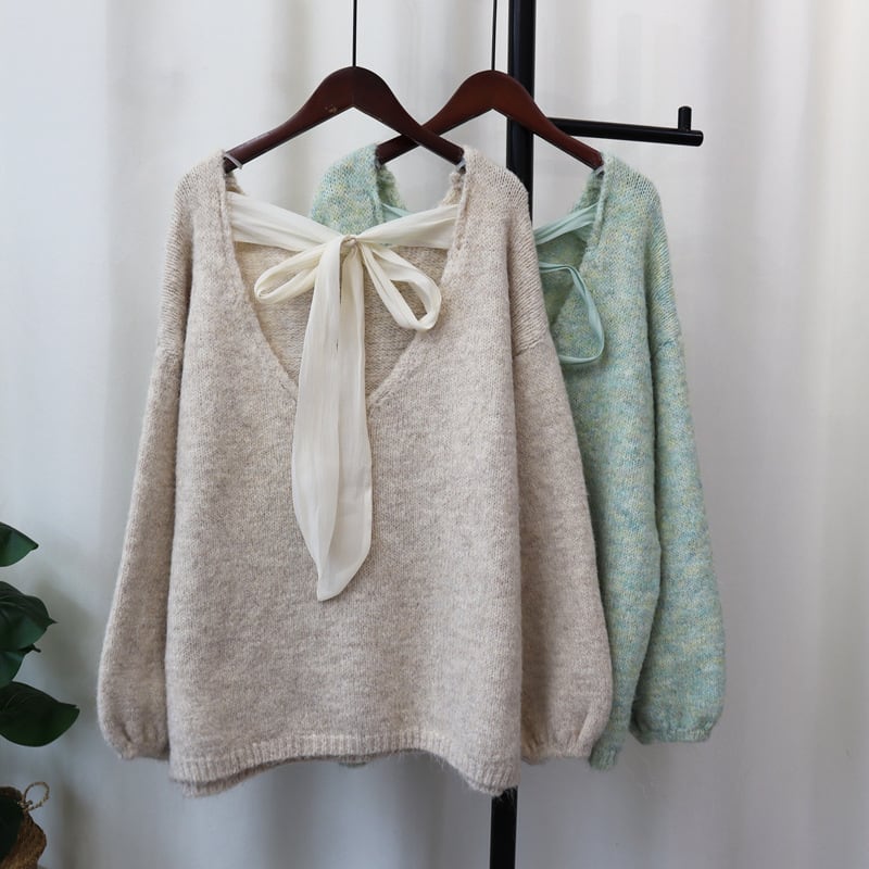 【tops】バックリボン付きニットセーター　M26078