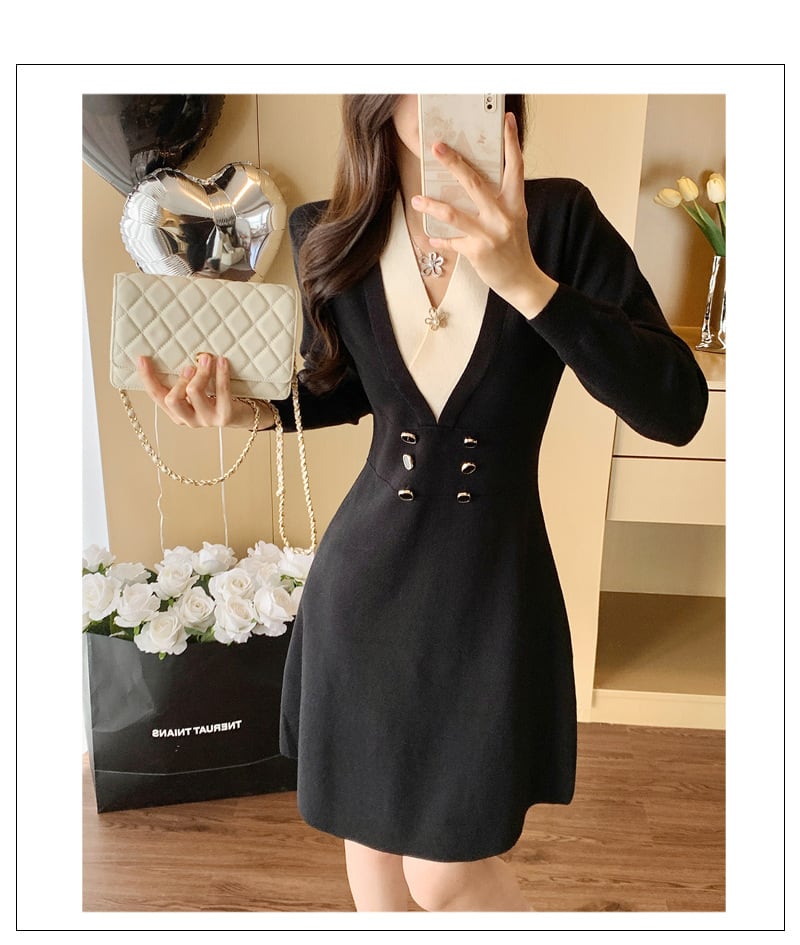【dress】Vネックニットワンピース　M28423
