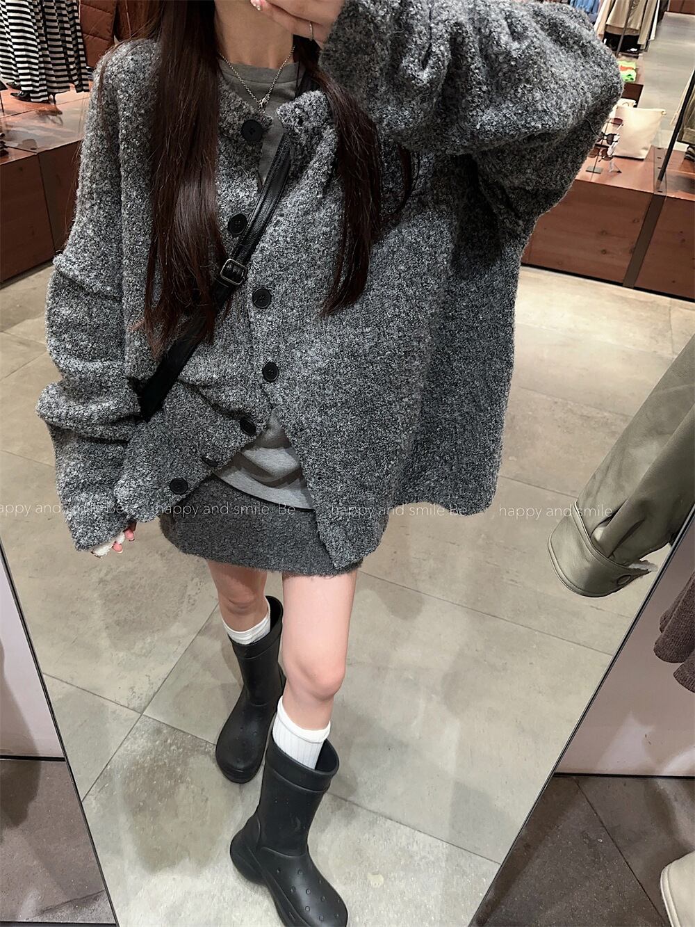 【set】ニットカーデ×長袖Tシャツ×スカートセット　M27317