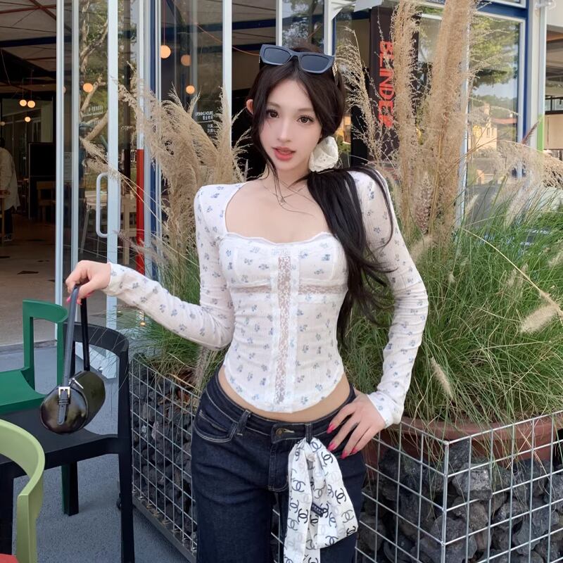 【tops】レースドッキングスクエアネックトップス Q8276