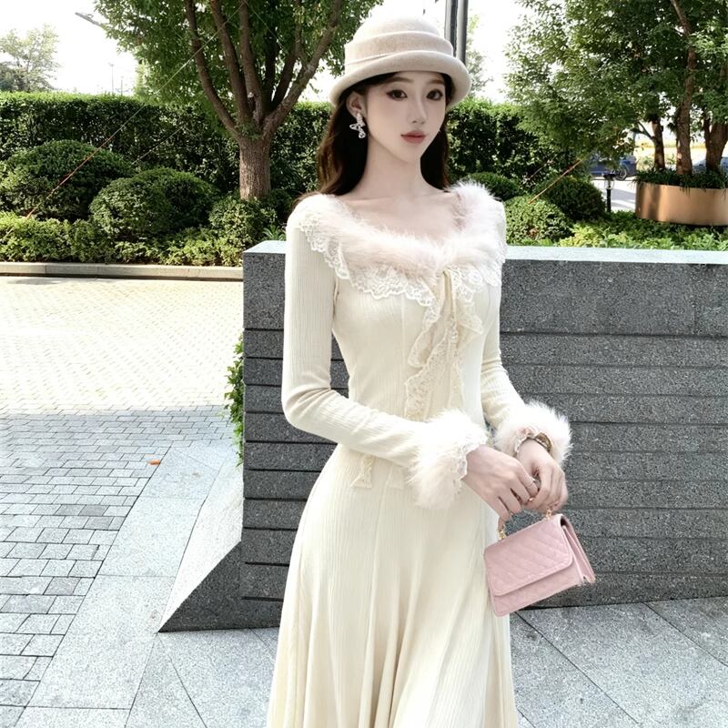 【dress】ファードッキングニットワンピース Q7589