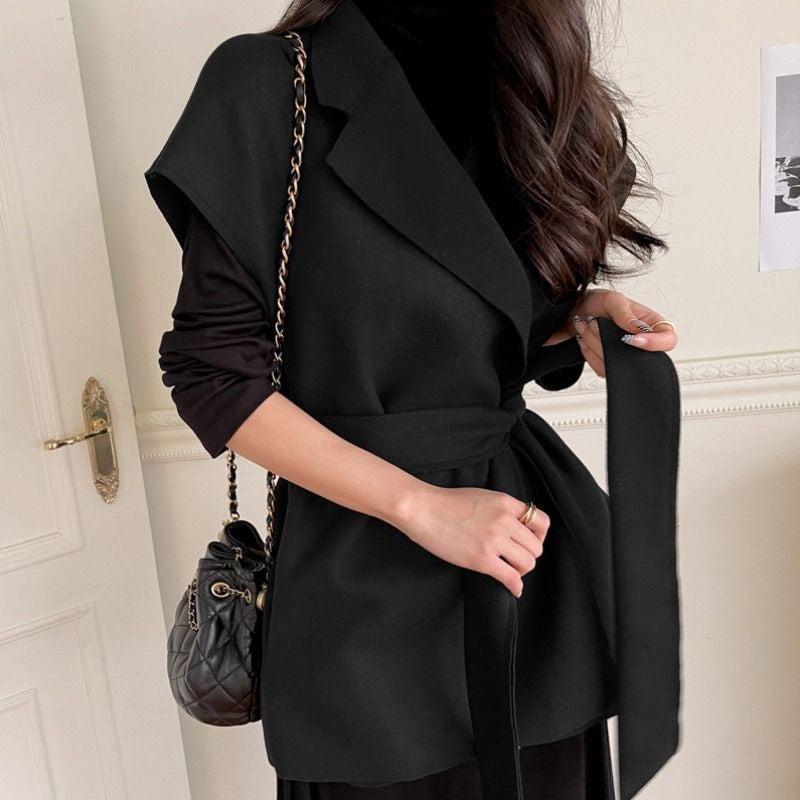 【tops】大きいラペルウエストリボンチョッキF8464