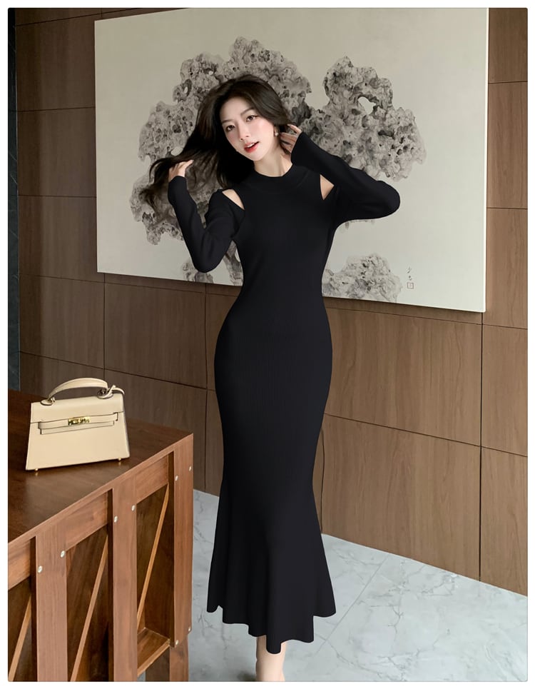 【dress】オフショルダーニットワンピース　M28025
