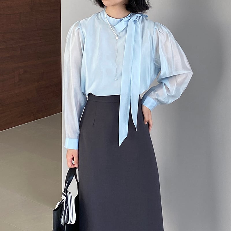 【tops】リボン付きテンセルトップス Q8322