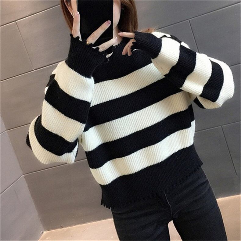 【tops】ボーダー柄ニットセーター　M27558